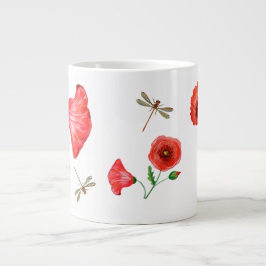Poppies en libellen, gepeld grote koffiekop (Voorkant)