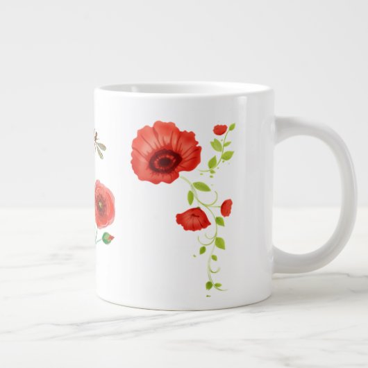 Poppies en libellen, gepeld grote koffiekop (Rechts)