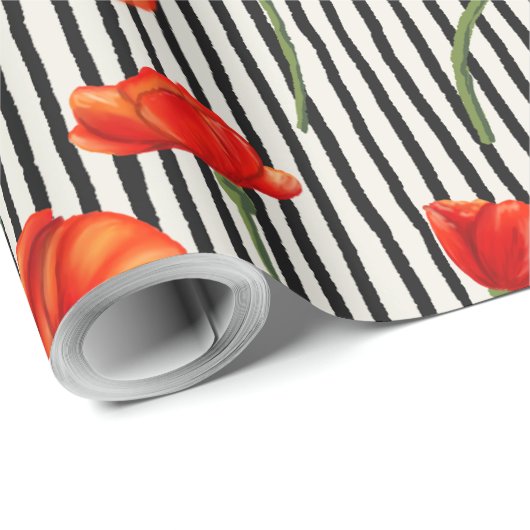 Poppies- en strepenpatroon cadeaupapier (Rol Hoek)