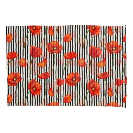 Poppies- en strepenpatroon kussensloop (Voorkant)