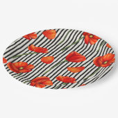 Poppies- en strepenpatroon papieren bordje (Gekanteld)