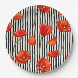 Poppies- en strepenpatroon papieren bordje