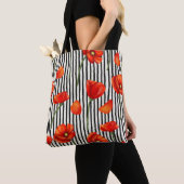 Poppies- en strepenpatroon tote bag (Dichtbij)