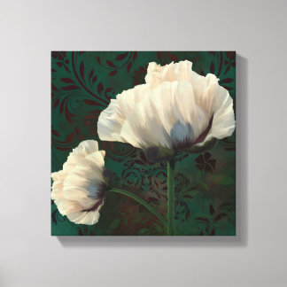 Poppies en Verdigris crème papaverbloemen groen Canvas Afdruk