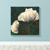 Poppies en Verdigris crème papaverbloemen groen Canvas Afdruk (Insitu (Houten vloer))