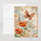 Poppies en vlinders met Eiffeltoren Feestdagenkaart (Voorkant / Achterkant)