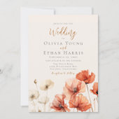 Poppies en Wildbloemen Bruiloft Kaart (Voorkant)
