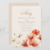 Poppies en Wildbloemen Bruiloft Kaart (Voorkant / Achterkant)