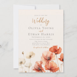 Poppies en Wildbloemen Bruiloft Kaart