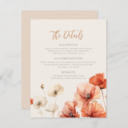 Poppies en Wildbloemen De details Bruiloft Feestdagenkaart (Voorkant / Achterkant)