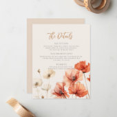 Poppies en Wildbloemen De details Bruiloft Notitiekaartje (Voorkant / Achterkant in situ)
