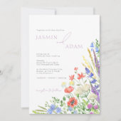 Poppies en Wildflower Lavendel Monogram Bruiloft Kaart (Voorkant)