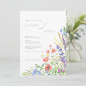 Poppies en Wildflower Lavendel Monogram Bruiloft Kaart (Staand voorkant)