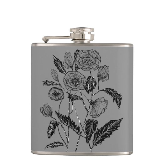 Poppies Flask - Kies kleur Heupfles (Voorkant)