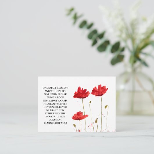 Poppies Floral Baby shower Boeken voor Baby Verzoe Informatiekaartje (Staand voorkant)