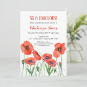 Poppies Floral Birthday Invitation Adult Poppy Kaart (Staand voorkant)