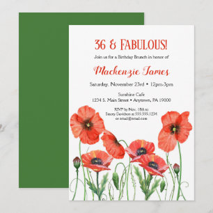 Poppies Floral Birthday Invitation Adult Poppy Kaart