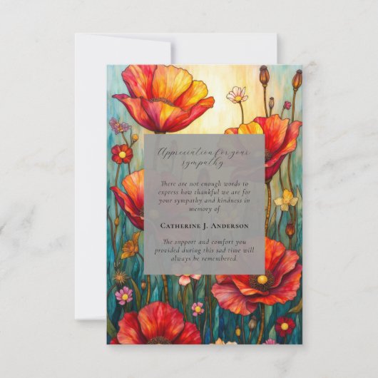 Poppies Floral Memorial Foto Sympathy Begrafenis Bedankkaart (Voorkant)