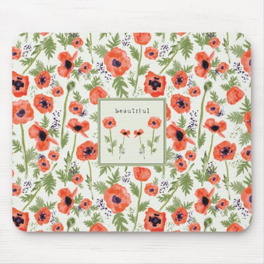 Poppies Floral Pattern met naam Muismat (Voorkant)