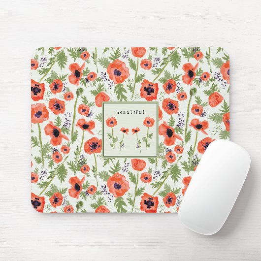 Poppies Floral Pattern met naam Muismat
