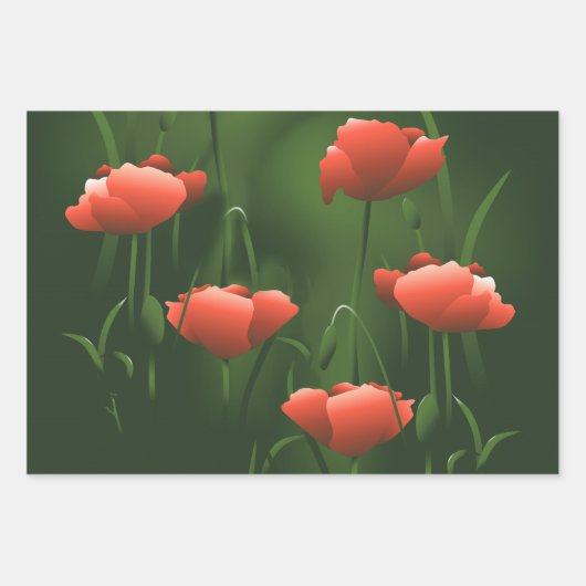Poppies Floral Poppy Inpakpapier Vel (Voorkant)