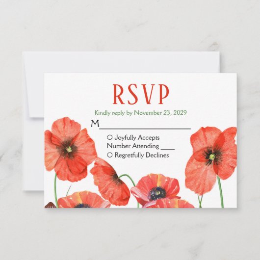 Poppies Floral RSVP Wedding Response Kaartje (Voorkant)