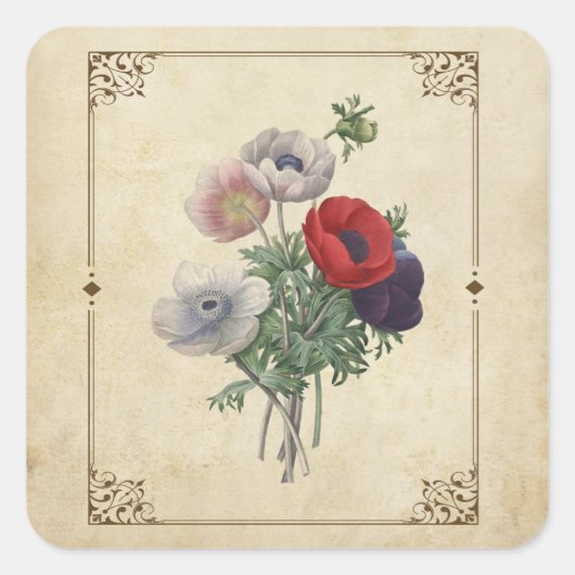  Poppies Floral Scrapbook Embellishment Vierkante Sticker (Voorkant)