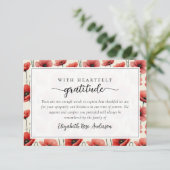 Poppies Floral Script Sympathy Funeral Bedankkaart (Staand voorkant)