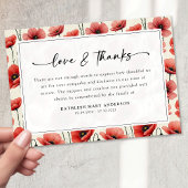 Poppies Floral Script Sympathy Funeral Bedankkaart