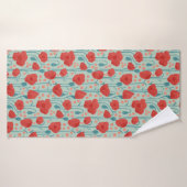 Poppies Floral Towel in Red en Aqua Badhanddoek (Badhanddoek)