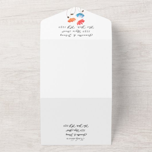 Poppies Floral Waterverf Summer Wedding Elegant All In One Uitnodiging (Buitenkant)