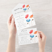 Poppies Floral Waterverf Summer Wedding Elegant All In One Uitnodiging (Afscheurbaar)