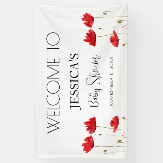 Poppies Flowers Poppy Baby shower Welkomstbord Spandoek (Verticaal)