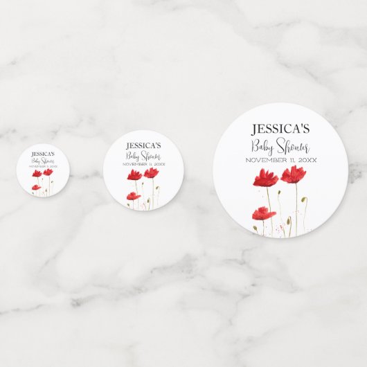 Poppies Flowers Poppy Baby shower Wildflower meisj Confetti (Achterkanten)
