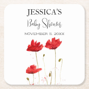 Poppies Flowers Poppy Baby shower Wildflower meisj Kartonnen Onderzetters