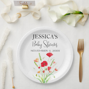 Poppies Flowers Poppy Baby shower Wildflower meisj Papieren Bordje