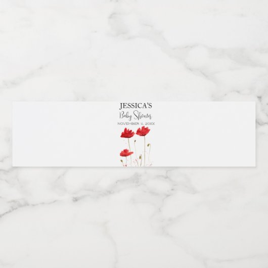 Poppies Flowers Poppy Baby shower Wildflower meisj Waterfles Etiket (Enkel label)