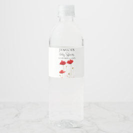 Poppies Flowers Poppy Baby shower Wildflower meisj Waterfles Etiket