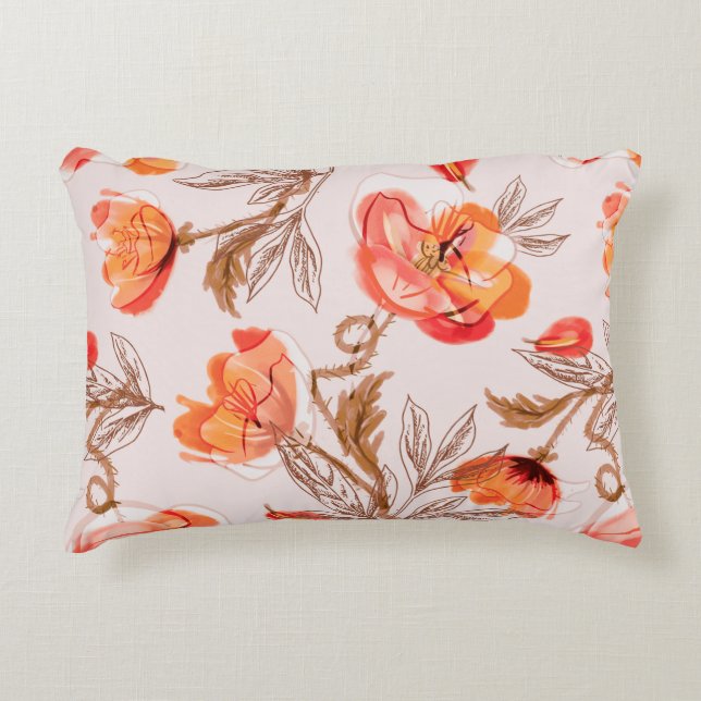 Poppies Flowers Seamless Pattern op een Beige Back Accent Kussen (Voorkant)