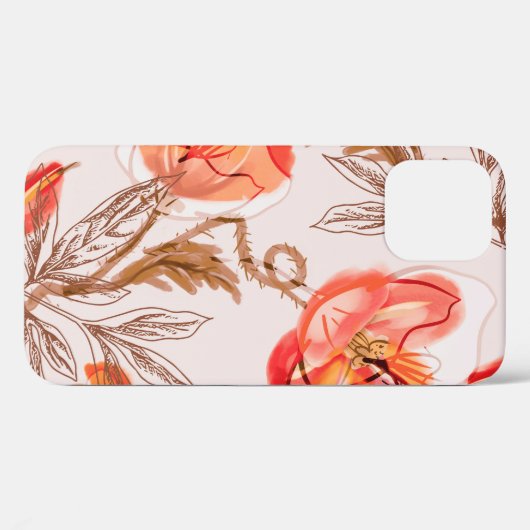 Poppies Flowers Seamless Pattern op een Beige Back Case-Mate iPhone Case (Achterkant (horizontaal))
