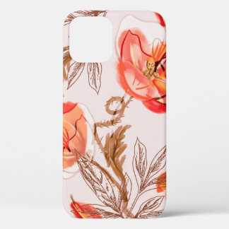 Poppies Flowers Seamless Pattern op een Beige Back Case-Mate iPhone Case