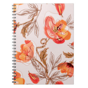 Poppies Flowers Seamless Pattern op een Beige Back Notitieboek