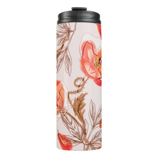 Poppies Flowers Seamless Pattern op een Beige Back Thermosbeker (Voorkant)