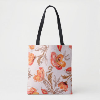Poppies Flowers Seamless Pattern op een Beige Back Tote Bag