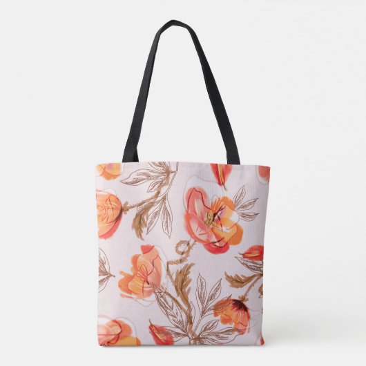 Poppies Flowers Seamless Pattern op een Beige Back Tote Bag (Achterkant)