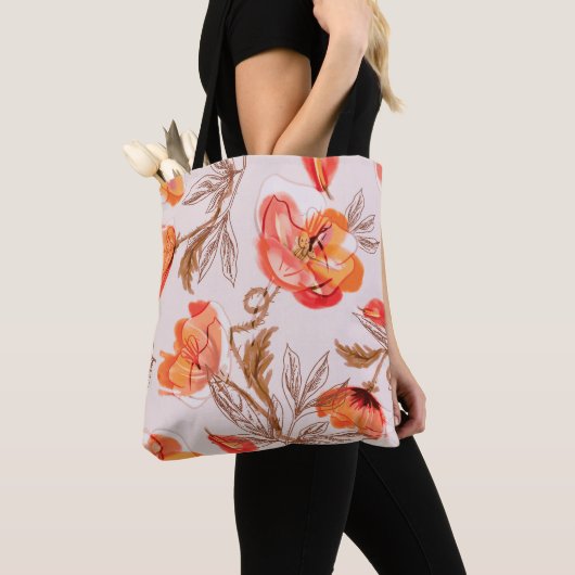 Poppies Flowers Seamless Pattern op een Beige Back Tote Bag (Dichtbij)