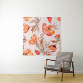 Poppies Flowers Seamless Pattern op een Beige Back Wandkleed (In situ)