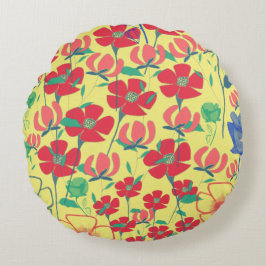 Poppies Garden Yellow Round Cushion Rond Kussen