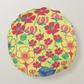 Poppies Garden Yellow Round Cushion Rond Kussen (Achterkant)
