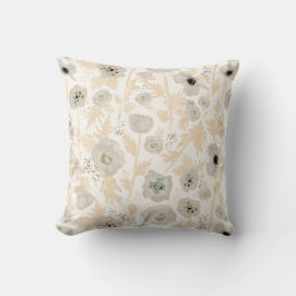 Poppies Geel Geel Blauwe Waterverf Floral Kussen